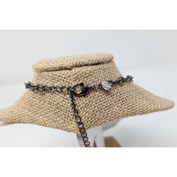 Chico's Necklace Gunmetal Silver Multi-Strand Layered Chain Oval Faux Jewel - Picture 6 of 6